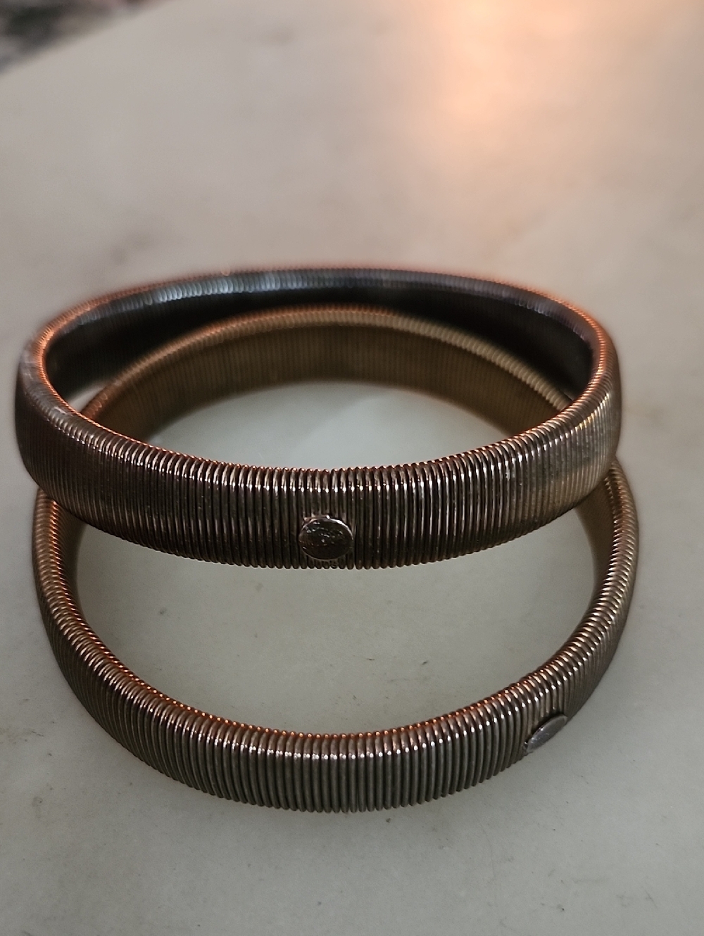 Vintage Gold Tone Pair Of Stretchy Sleeve Holder Bracelets